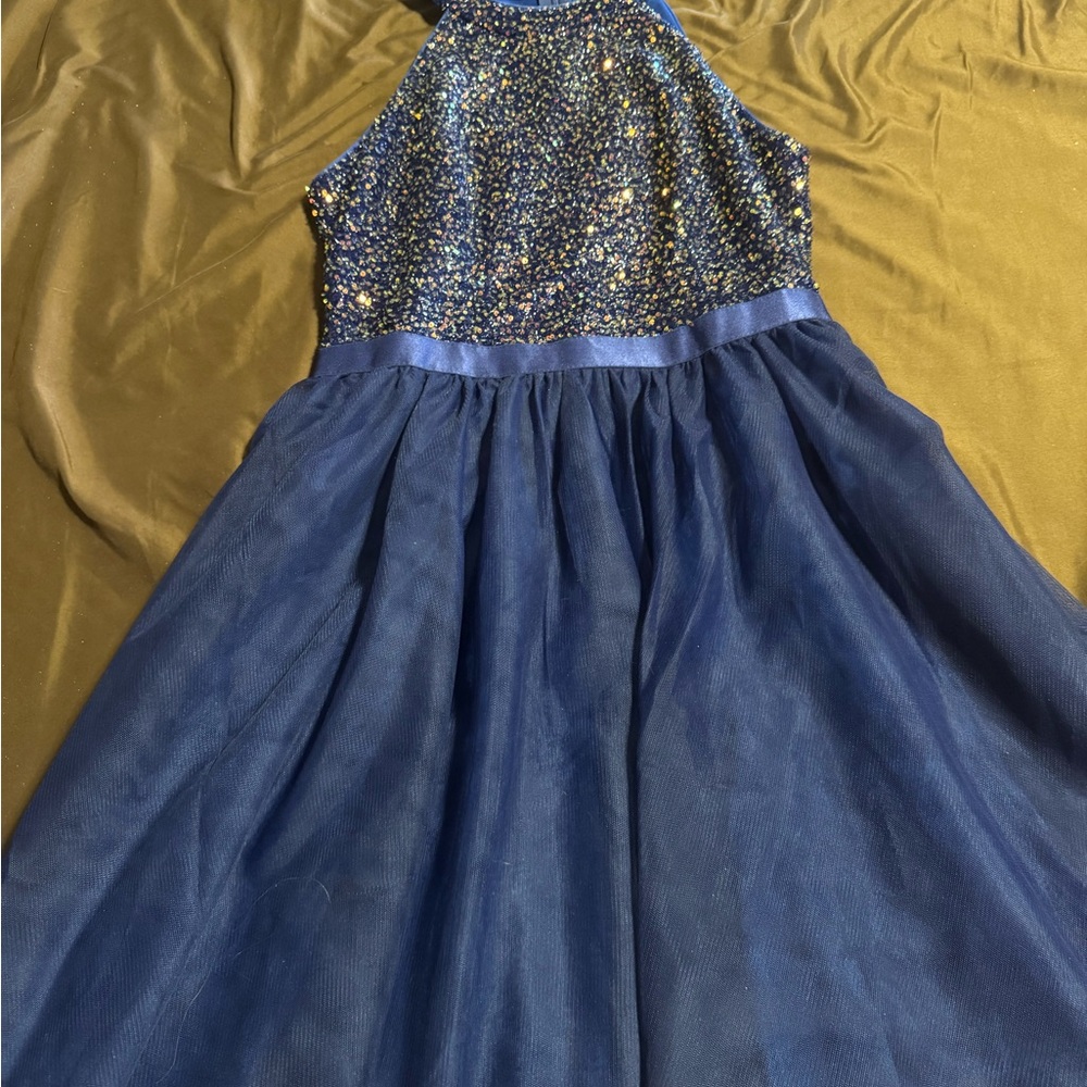 Navy Sparkle Halter Fit-and-Flare Dress